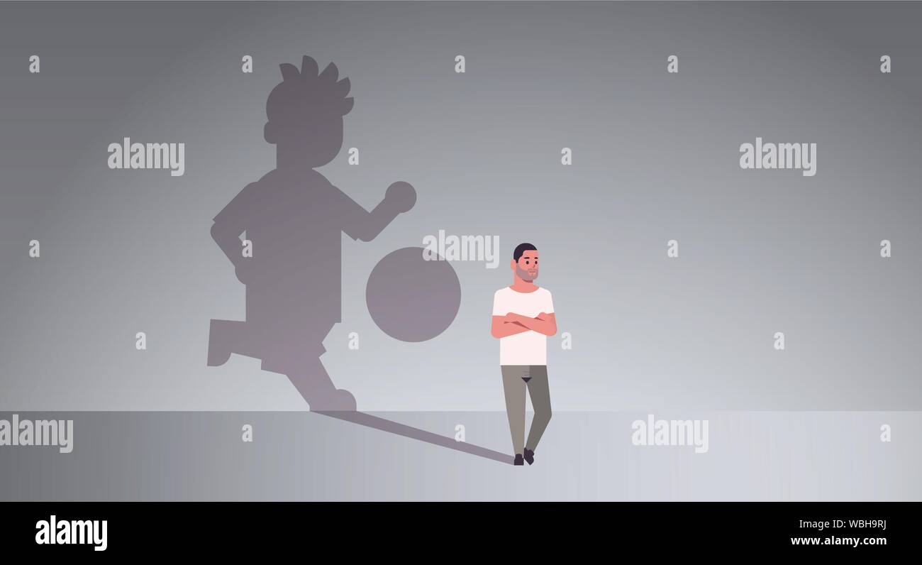 Uomo informale sognare di giocare a calcio guy e l'ombra del giocatore con  la palla immaginazione concetto di aspirazione maschio personaggio dei  cartoni animati pongono permanente pieno Immagine e Vettoriale - Alamy