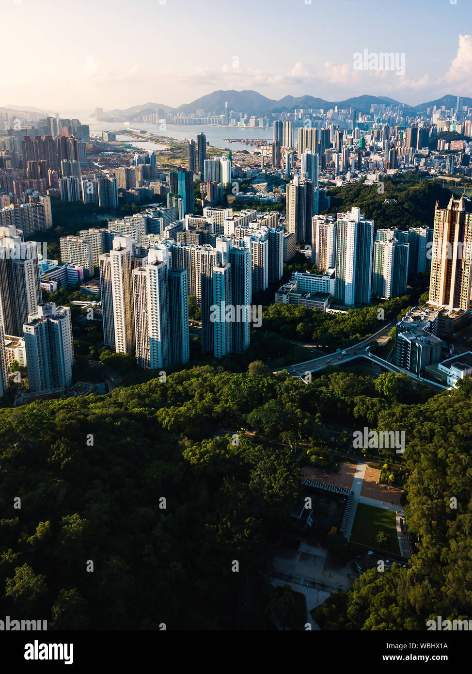 Vista aerea dell'isola di Hong Kong downtown paesaggio urbano moderno Foto Stock