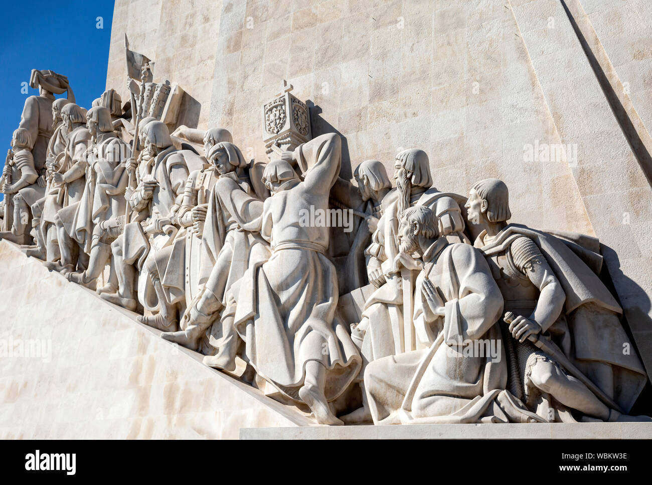 Dettaglio del Monumento alle Scoperte, Belem, Lisbona, Portogallo Foto Stock