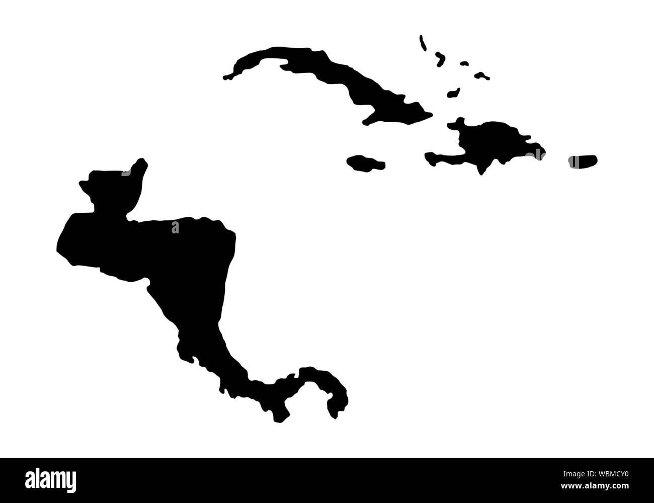 America centrale sagoma scura mappa isolati su sfondo bianco Illustrazione Vettoriale