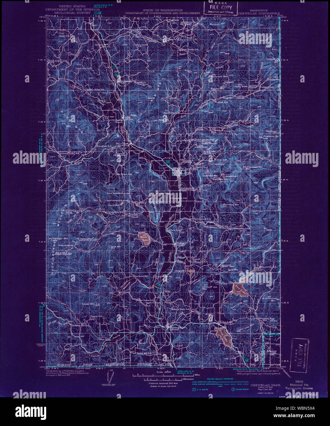 USGS TOPO Map Stato di Washington WA Chewelah 240470 1930 125000 Restauro invertito Foto Stock