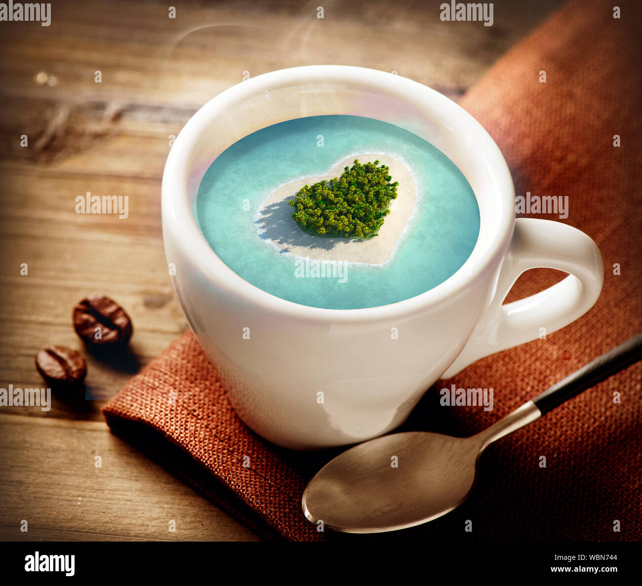 Summer Island in tazza di caffè, creative photo Foto Stock