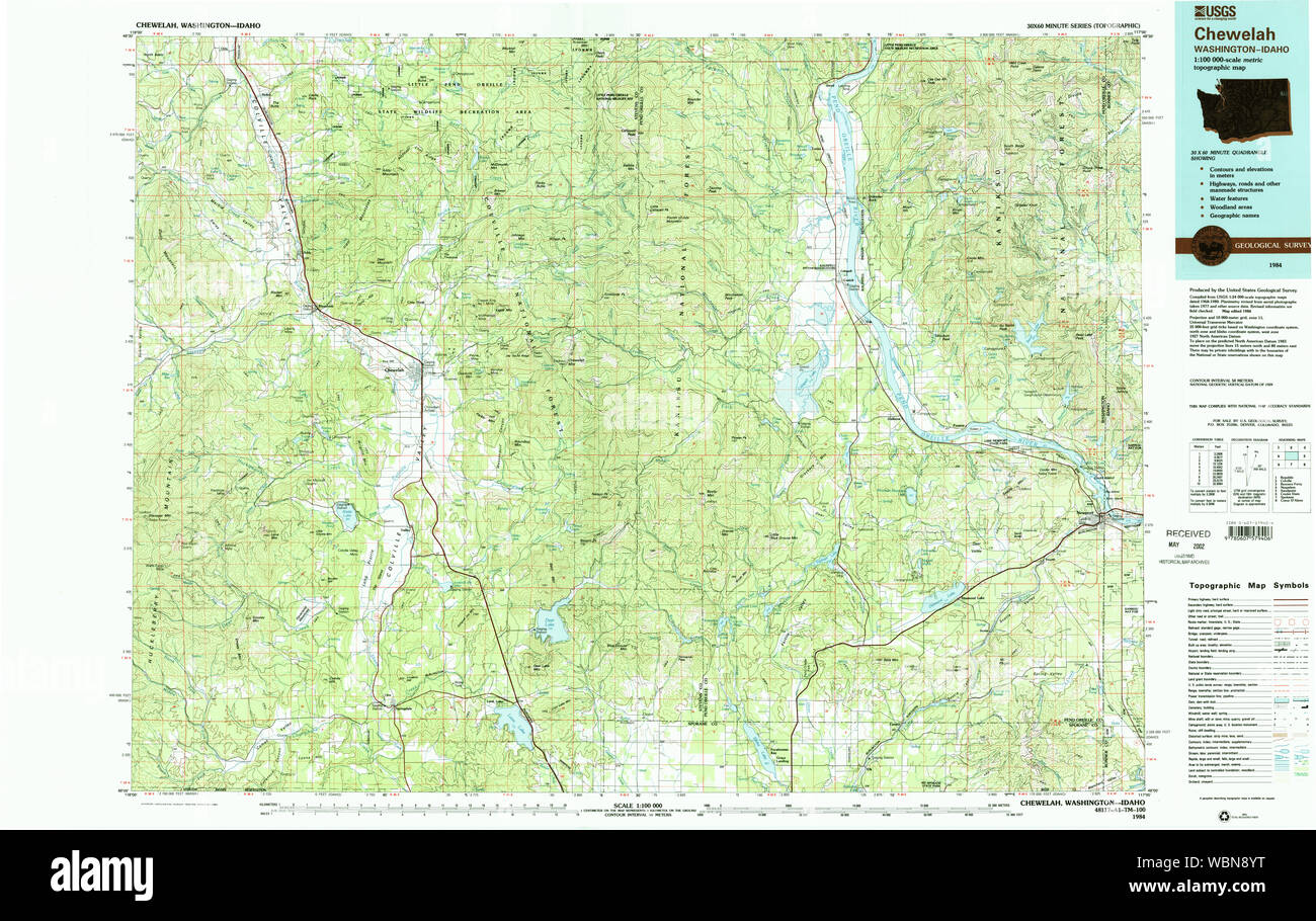 USGS TOPO Map Stato di Washington WA Chewelah 240476 1984 100000 Il restauro Foto Stock