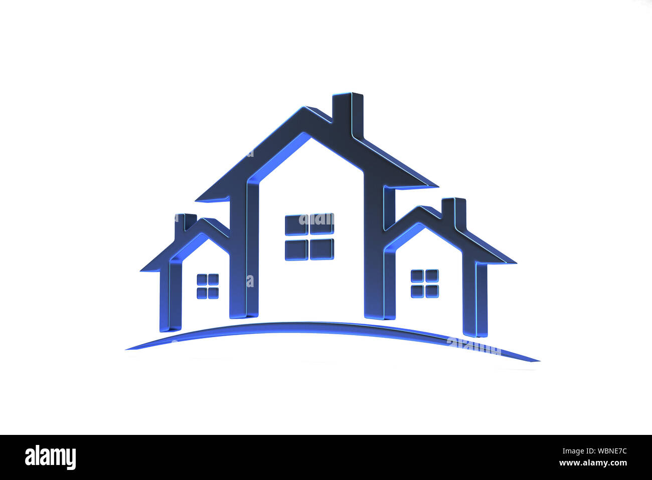 Immobiliare Case isometrica, Logo Design colore blu. 3D Rendering immagine Foto Stock