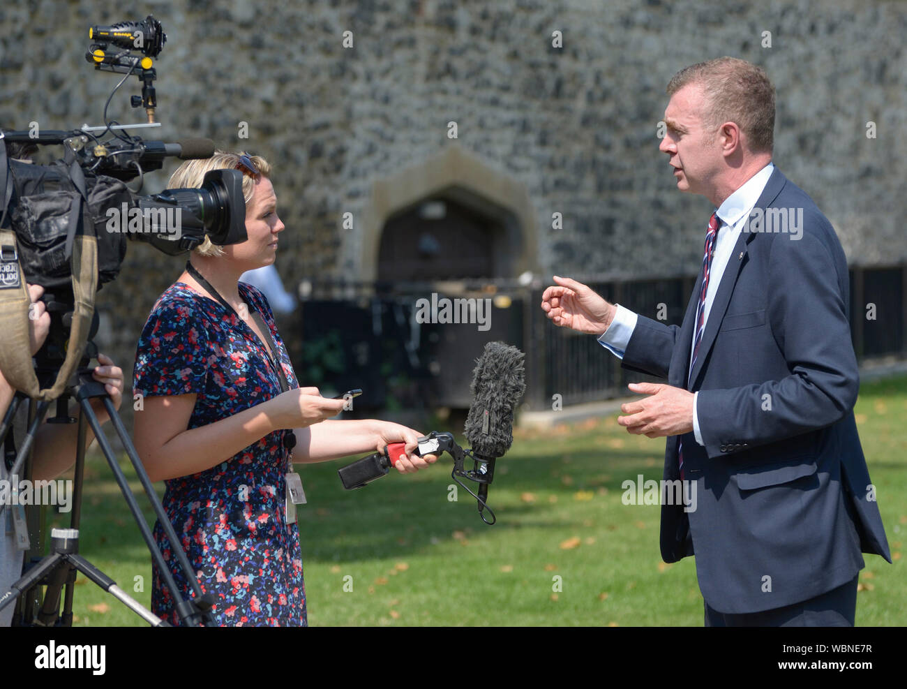 Adam Price - membro dell'Assemblea gallese per Carmarthen East e Dinefwr e leader di Plaid Cymru dal 2018 - su College Green, Westminster, 2019 Foto Stock