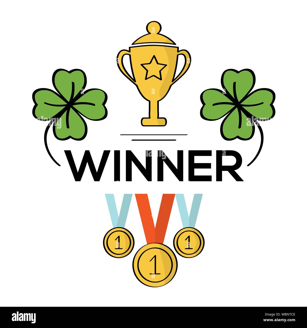 Illustrazione Vettoriale per vincere, vincitore del monogramma, award, poster, poster, striscioni, pagina web. Il concetto di vittoria al primo posto nel concorso. Illustrazione Vettoriale
