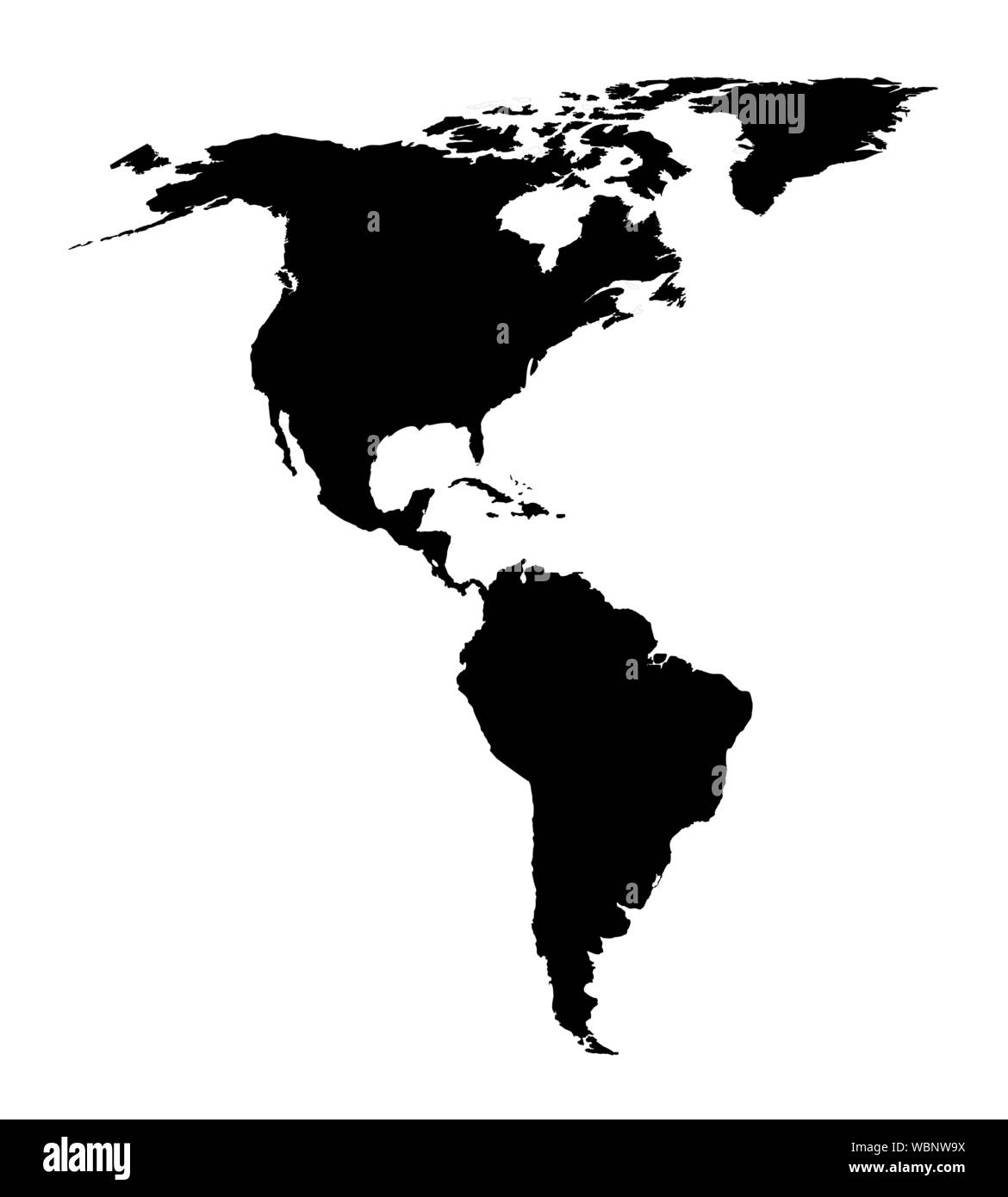 Il continente americano sagoma scura mappa isolati su sfondo bianco Illustrazione Vettoriale