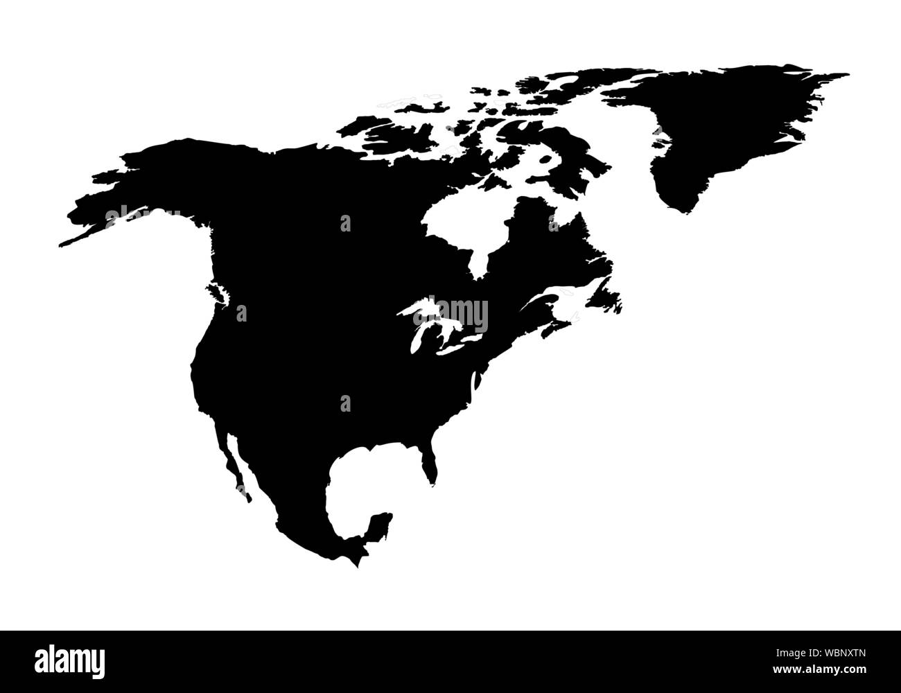 Nord America sagoma scura mappa isolati su sfondo bianco Illustrazione Vettoriale