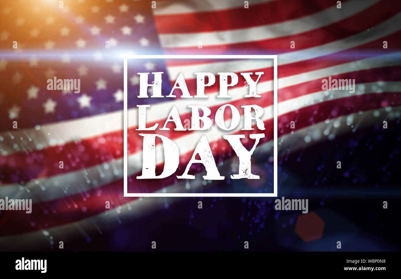 USA la Giornata del Lavoro Biglietto di auguri con bandiera americana sfondo Foto Stock