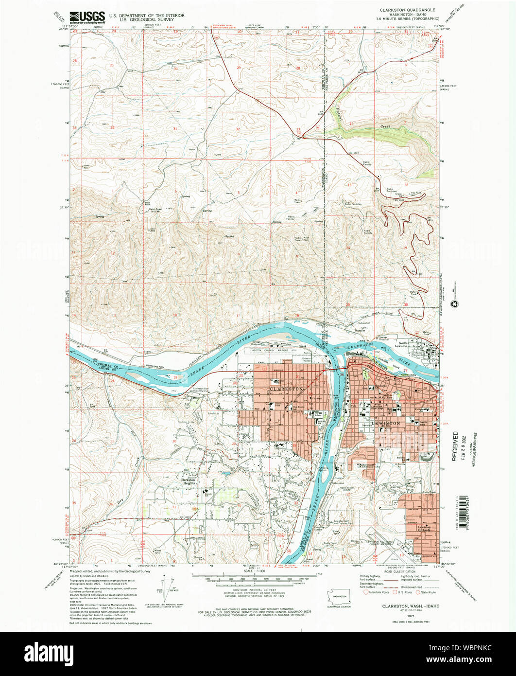 USGS TOPO Map Stato di Washington WA Clarkston 240543 1971 24000 Restauro Foto Stock