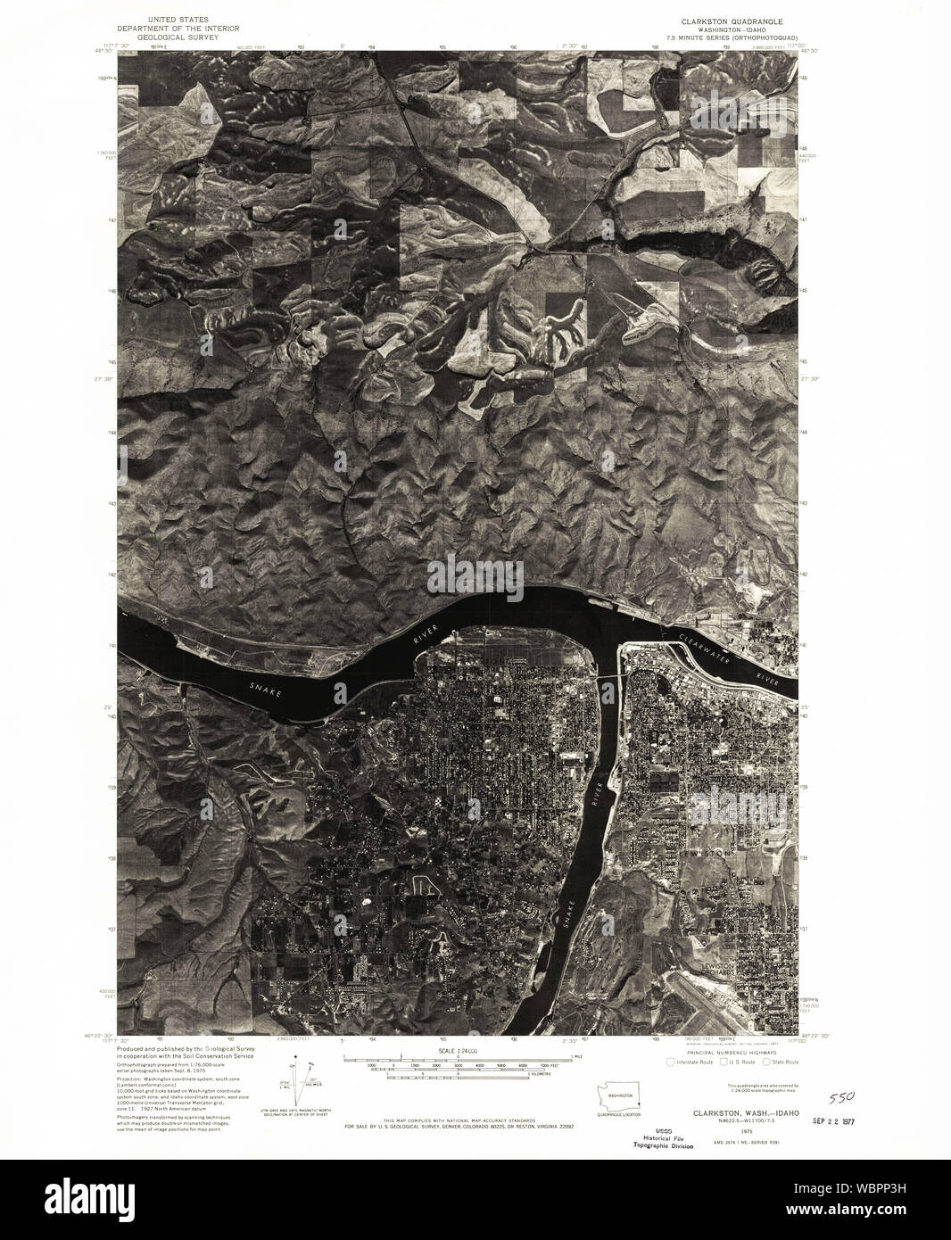 USGS TOPO Map Stato di Washington WA Clarkston 240544 1975 24000 Restauro Foto Stock