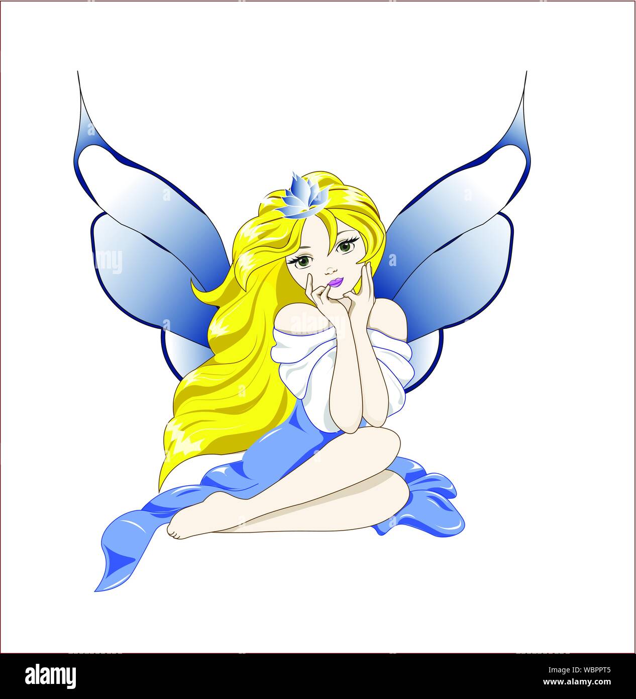 La bella fata ragazza in un abito blu e ali di colore blu Illustrazione Vettoriale