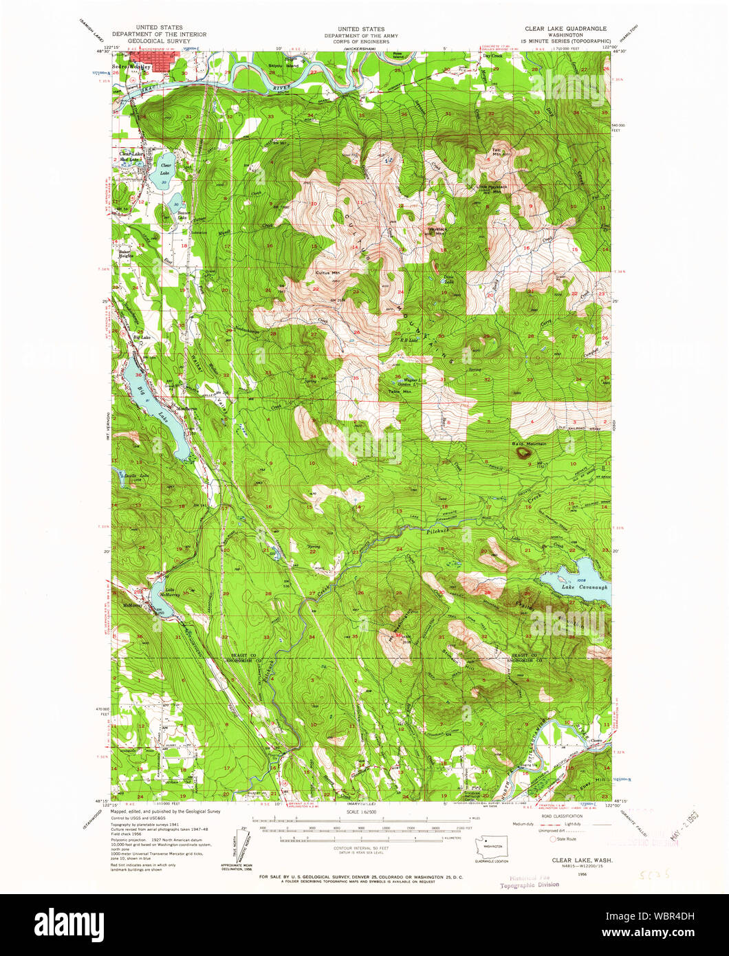 USGS TOPO Map Stato di Washington WA Clear Lake 240567 1956 62500 Restauro Foto Stock