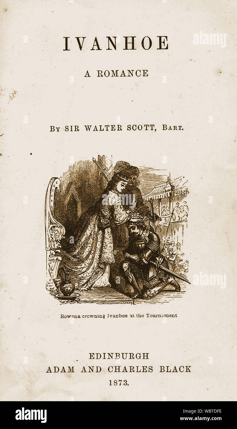 Frontespizio illustrazione per Ivanhoe di Sir Walter Scott - Adam & Charles Black 1873 (Rowena incoronazione Ivanhoe al torneo) Foto Stock