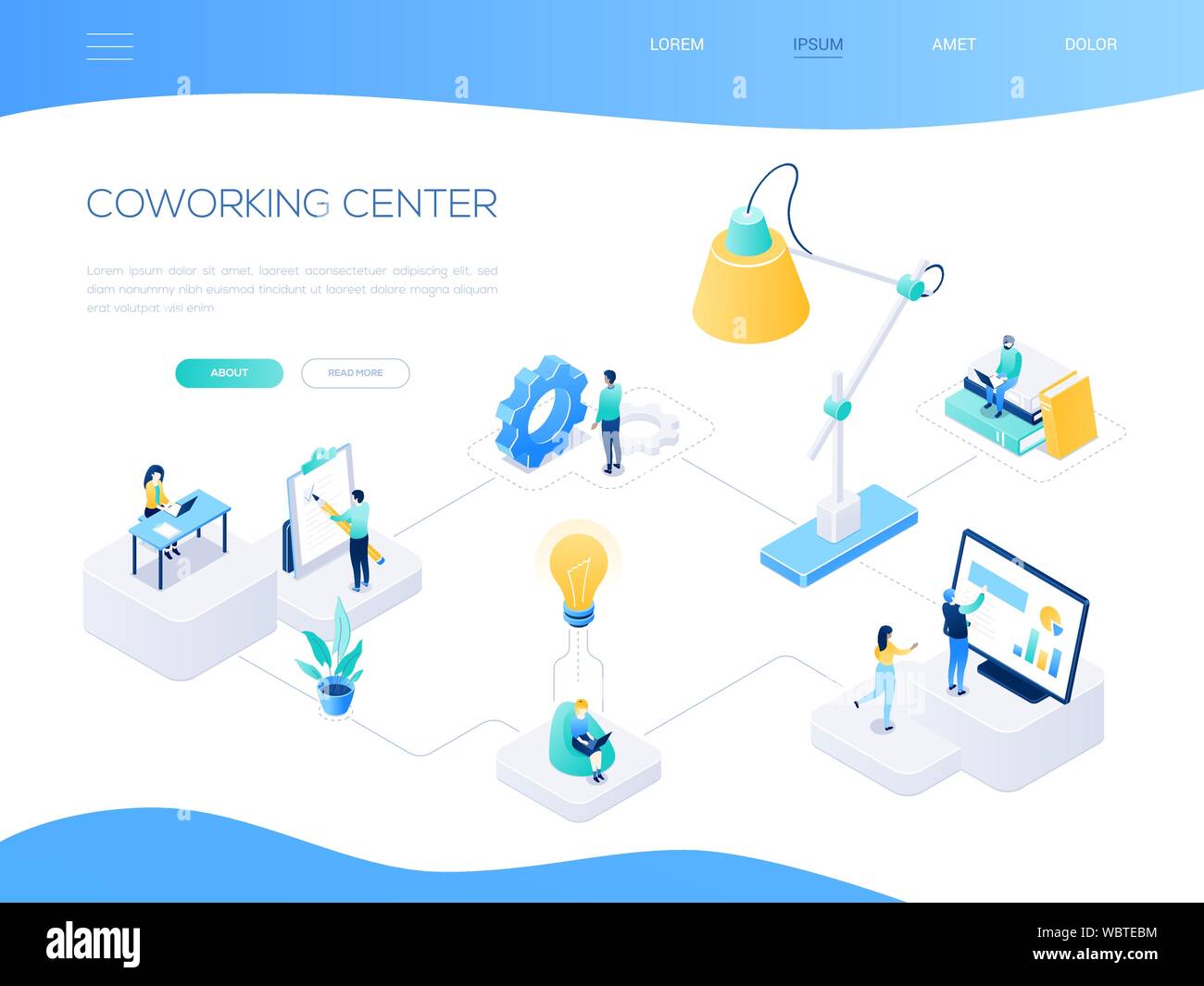 Centro di Coworking - colorati vettore isometrica di banner per il web Illustrazione Vettoriale