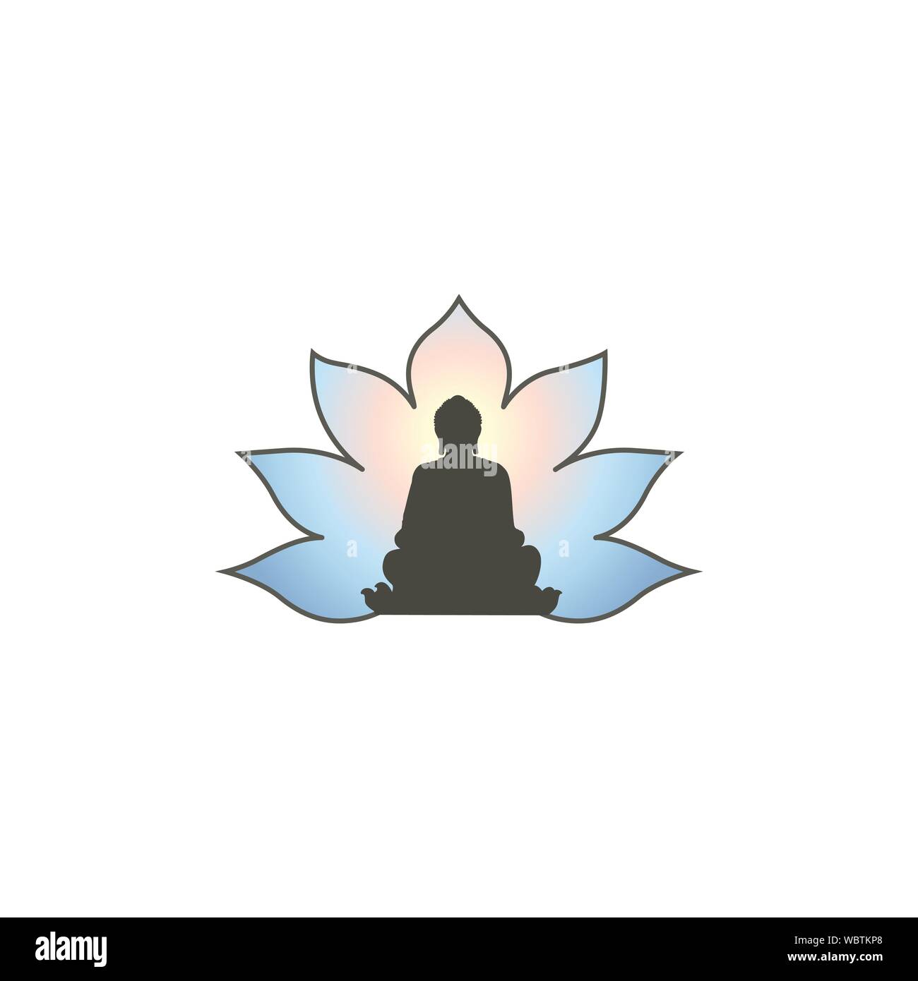 Il Buddha in meditazione silhouette con fiore di loto sfondo. Illustrazione Vettoriale