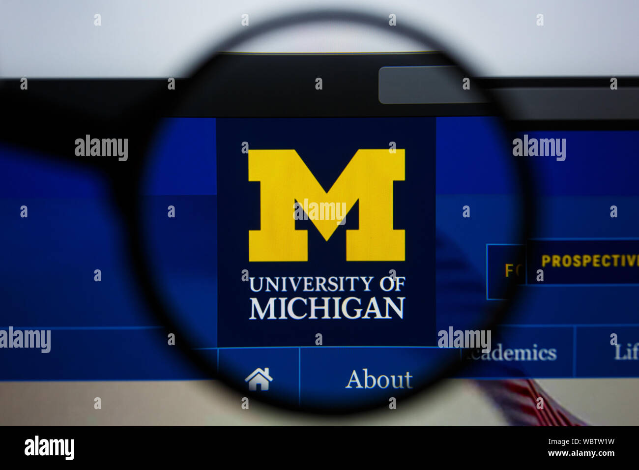 Los Angeles, California, Stati Uniti d'America - 21 Joule 2019: Editoriale illustrativa di UMICH.edu website homepage. UNIVERSITY OF MICHIGAN logo visibile sullo schermo di visualizzazione. Foto Stock