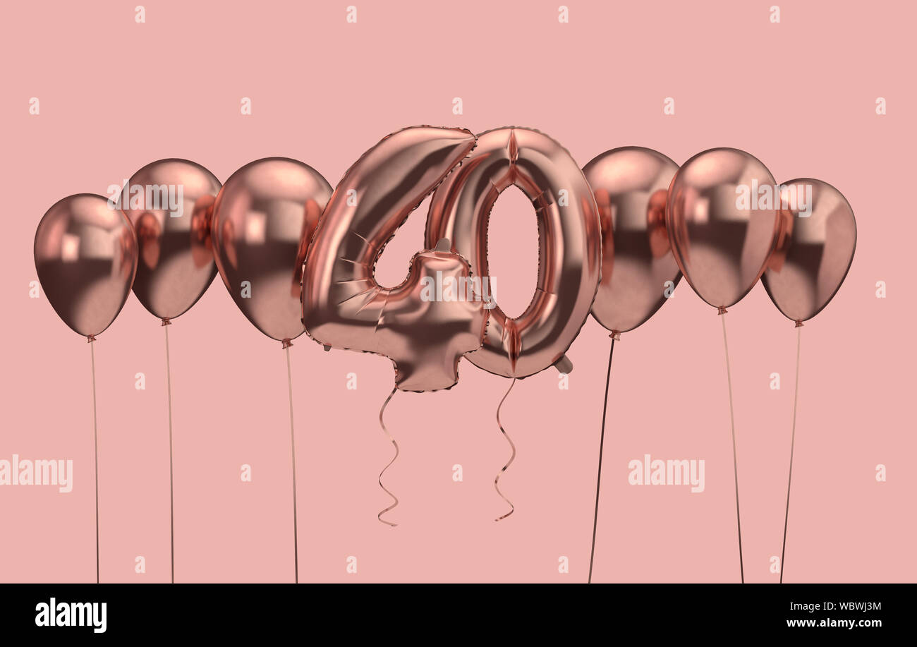 Quarantesimo compleanno palloncino rosa sfondo. Buon compleanno. Il rendering 3D Foto Stock