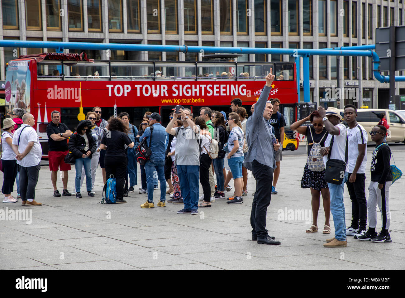 I turisti a Potsdamer Platz, bus panoramico, Berlino, Foto Stock