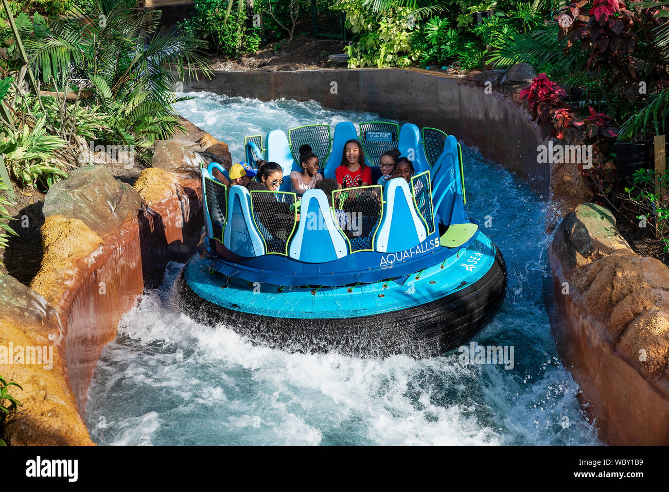 AquaFalls acqua ride al Seaworld di Orlando, Florida, Stati Uniti d'America. Foto Stock