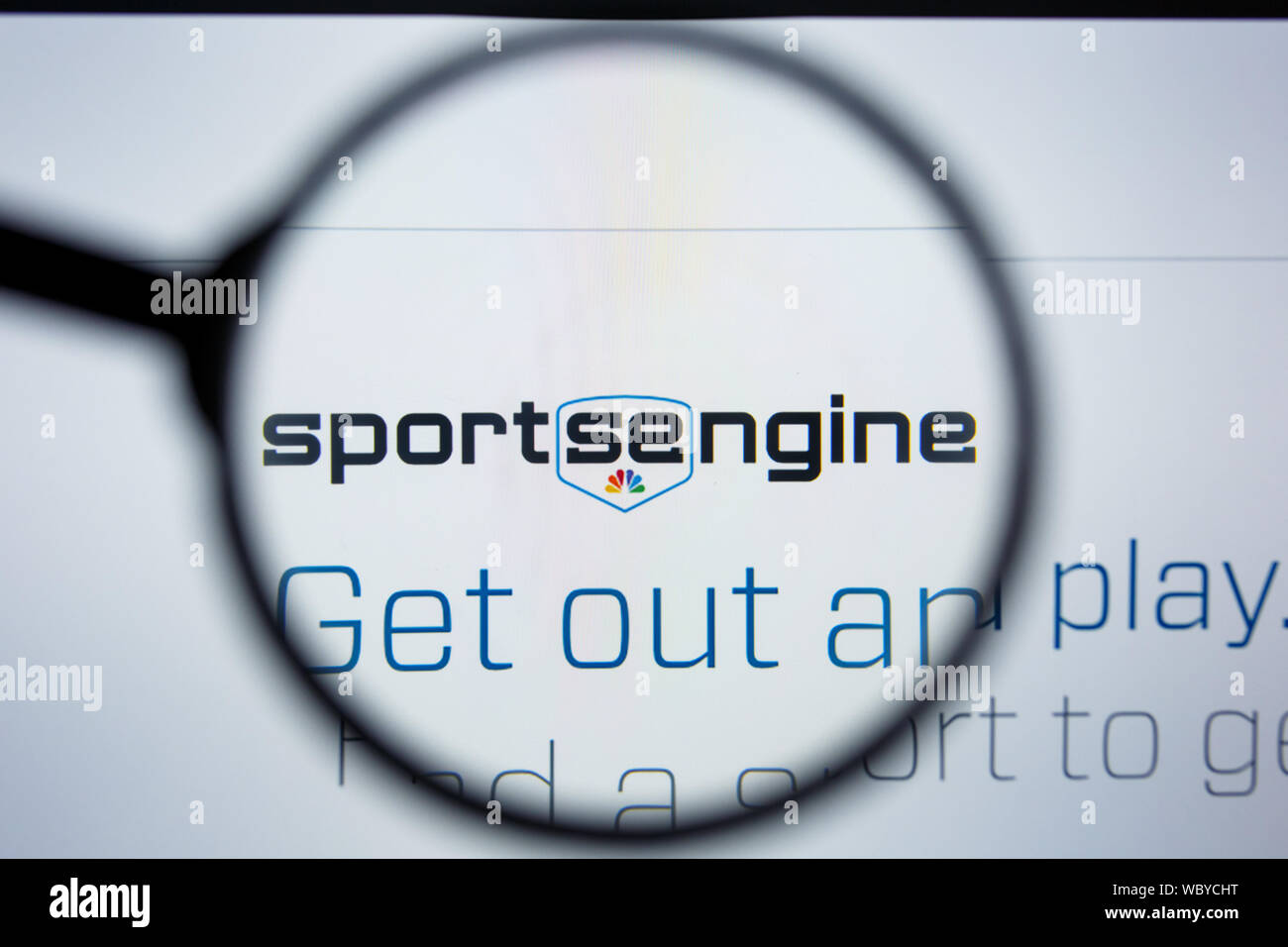 Los Angeles, California, Stati Uniti d'America - 21 Joule 2019: Editoriale illustrativa di SPORTSENGINE.COM website homepage. Sport logo motore visibile sullo schermo di visualizzazione. Foto Stock