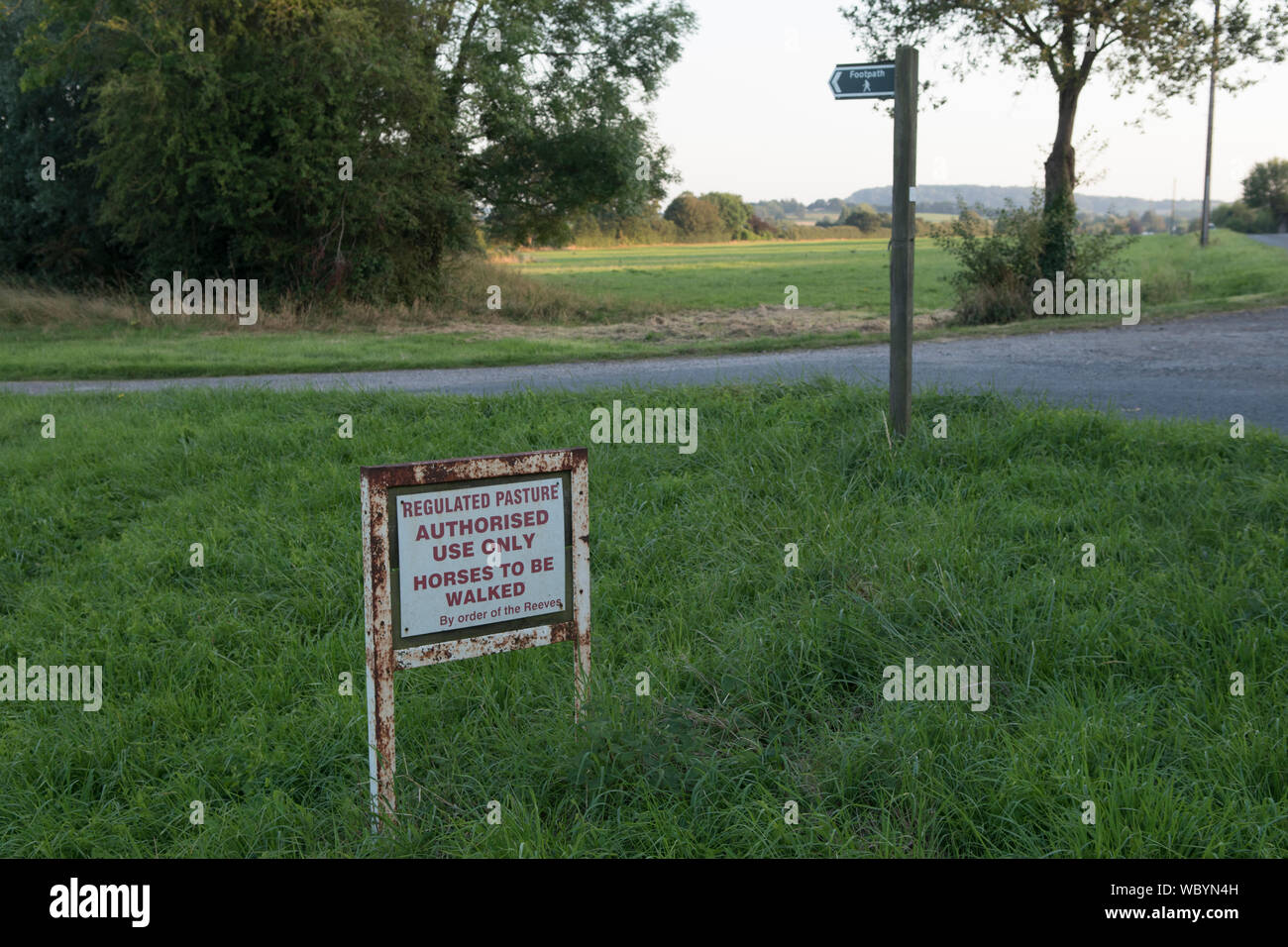 Reeve, segno che regola il pascolo comune a varie case nella frazione villaggio di Corse Lawn, Gloucestershire UK 2019 HOMER SYKES Foto Stock