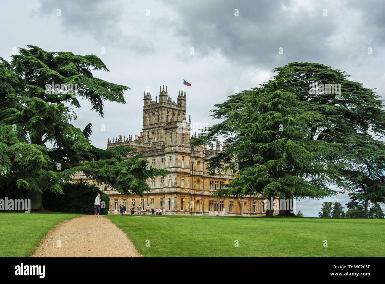 Il castello di Highclere, meglio conosciuta come la posizione di Cavendish Abbey, Hampshire, Regno Unito Foto Stock