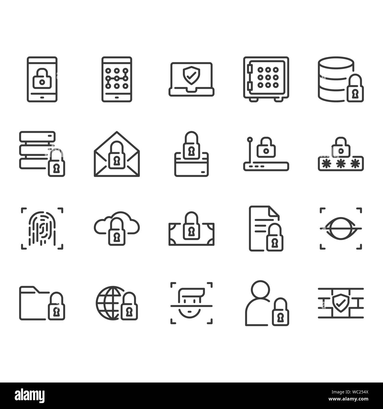 Sicurezza e protezione relativa icona impostare Illustrazione Vettoriale