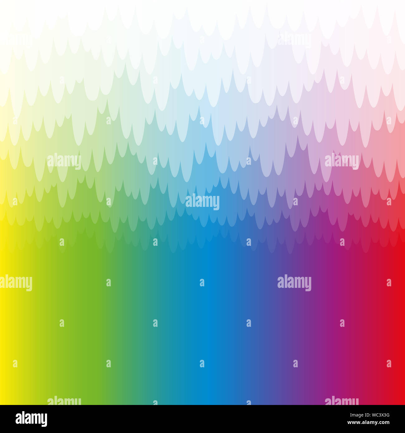 Color arcobaleno misty e mistico con sfondo bianco traslucido pendente banca di haze. Colori spettrali, formato quadrato. Foto Stock