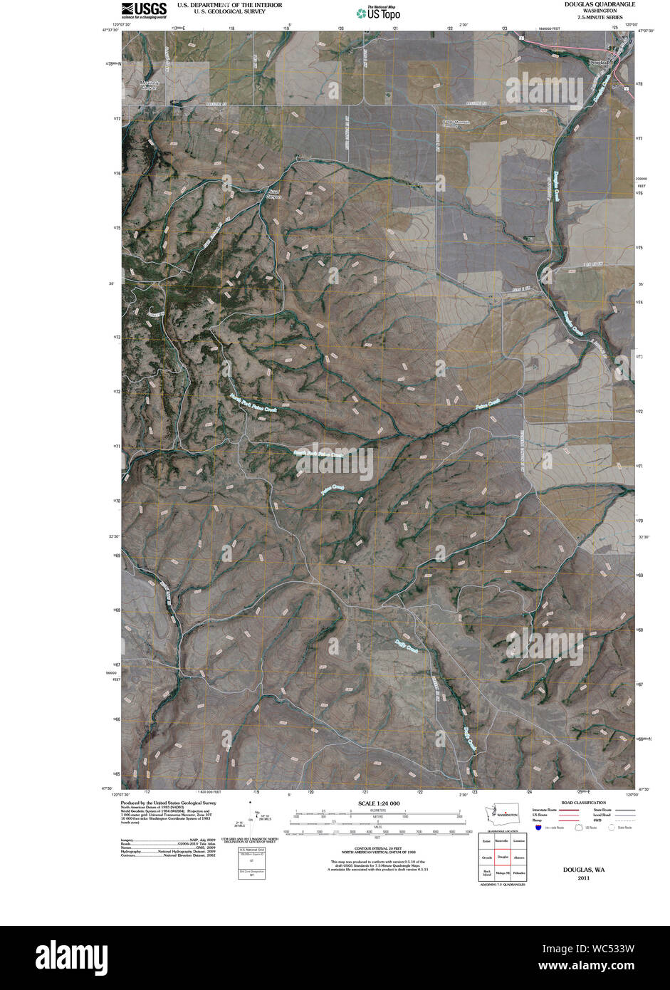 USGS TOPO Map Stato di Washington WA Douglas 20110411 TM il restauro Foto Stock