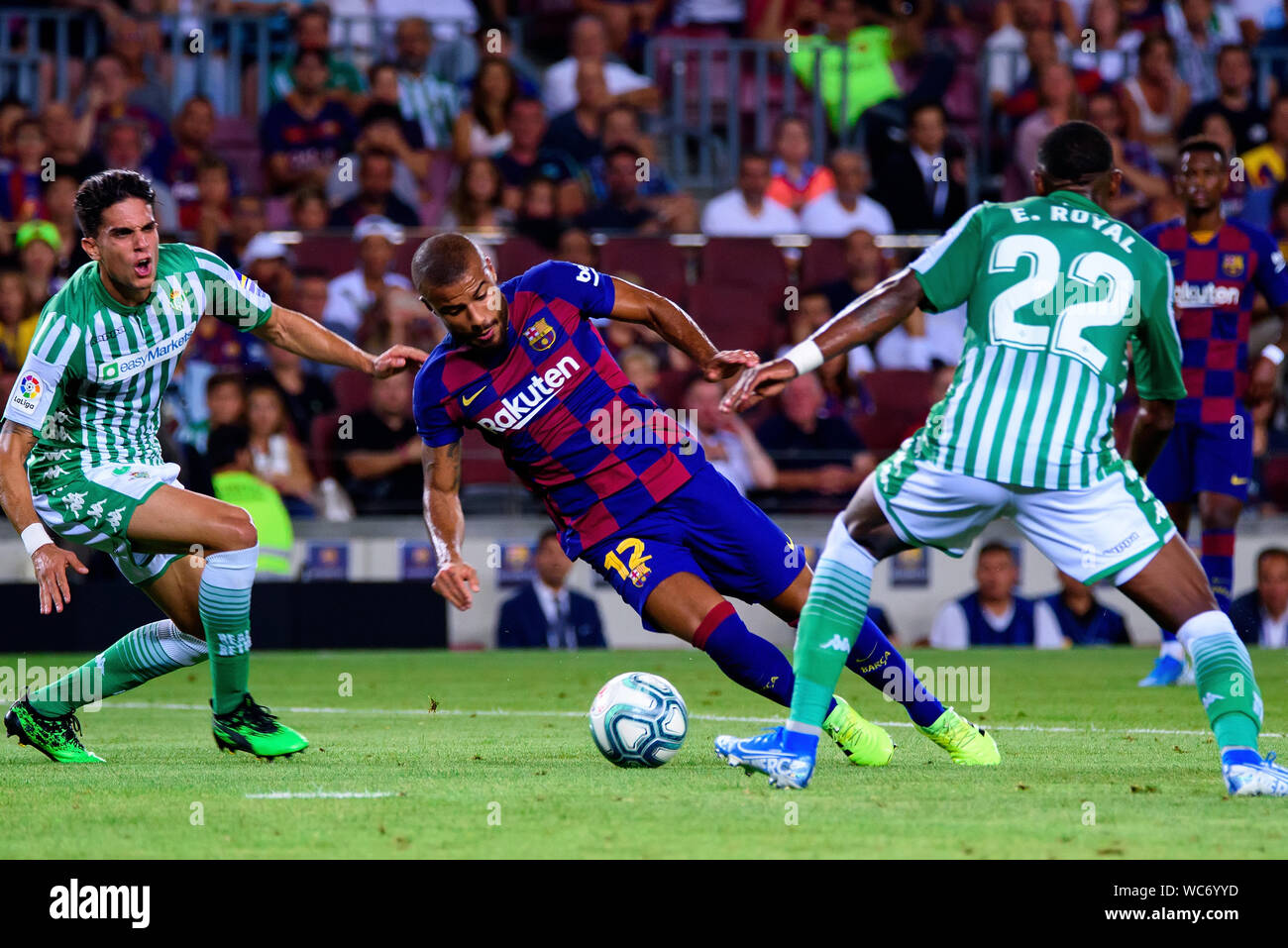 Barcellona - agosto 25: Rafinha svolge presso la Liga match tra FC Barcelona e Real Betis allo stadio Camp Nou su agosto 25, 2019 a Barcellona, Sp Foto Stock