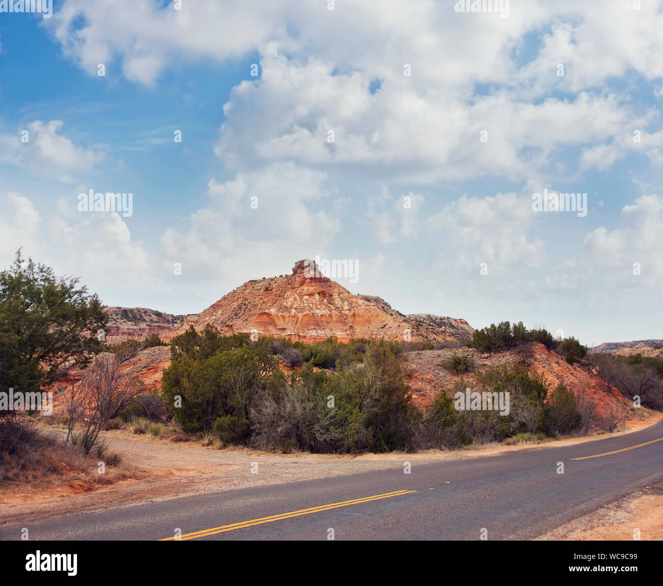 Vista al Palo Duro Canyon State Park in Texas con strada panoramica Foto Stock