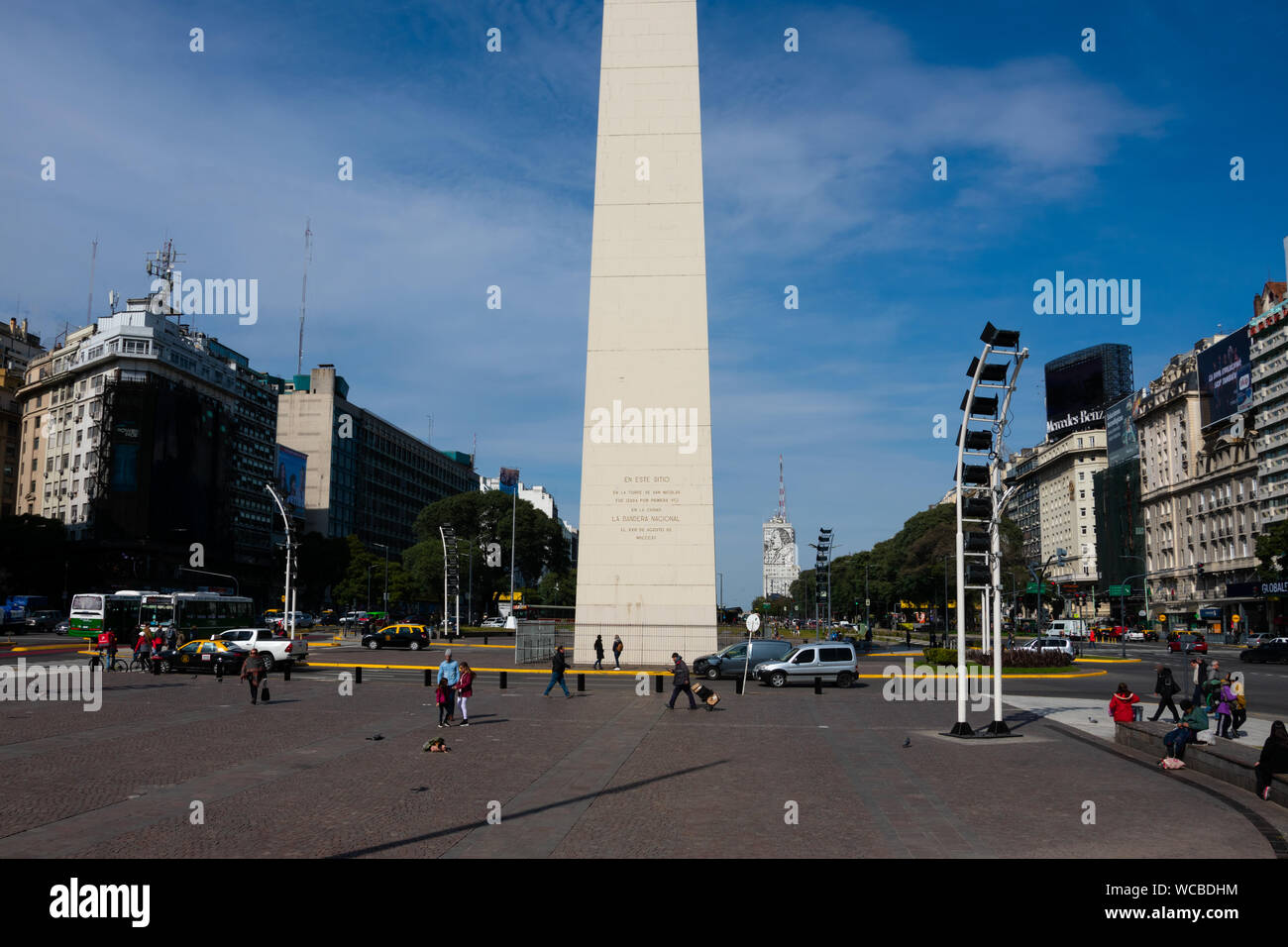 Buenos Aires, Argentina. Agosto 19, 2019. Obelisco di Buenos Aires (El Obelisco) un monumento storico nazionale si trova presso la Piazza della Repubblica (Plaza de la R Foto Stock
