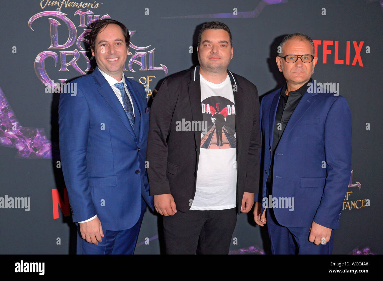 NEW YORK, NY - 27 agosto: Matthews, Jeffrey Addiss e Javier Grillo-Marxuach partecipare a "Il Cristallo scuro: Età di resistenza' New York Premiere a M Foto Stock