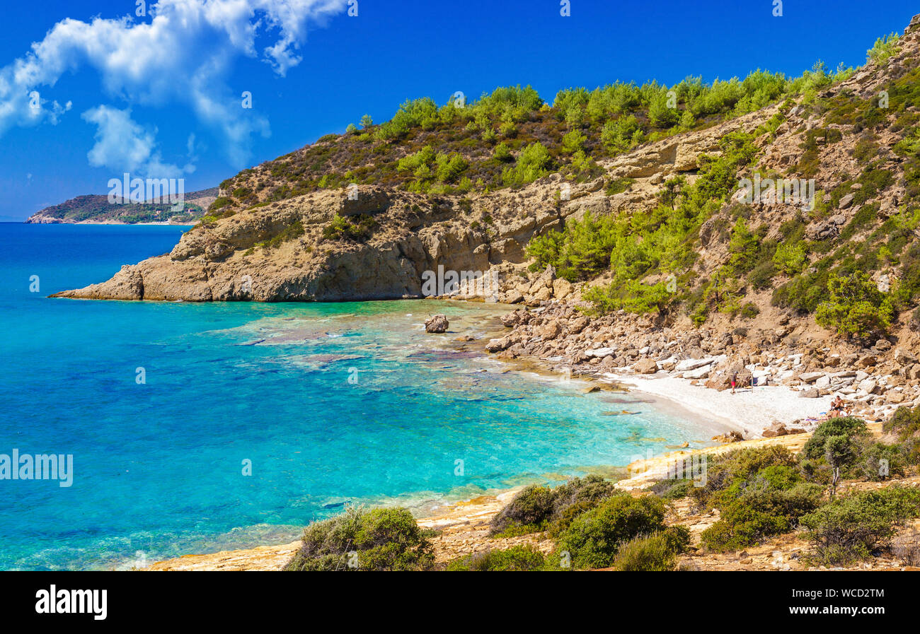 La vista sulla splendida isola di Thassos è incredibile Foto Stock