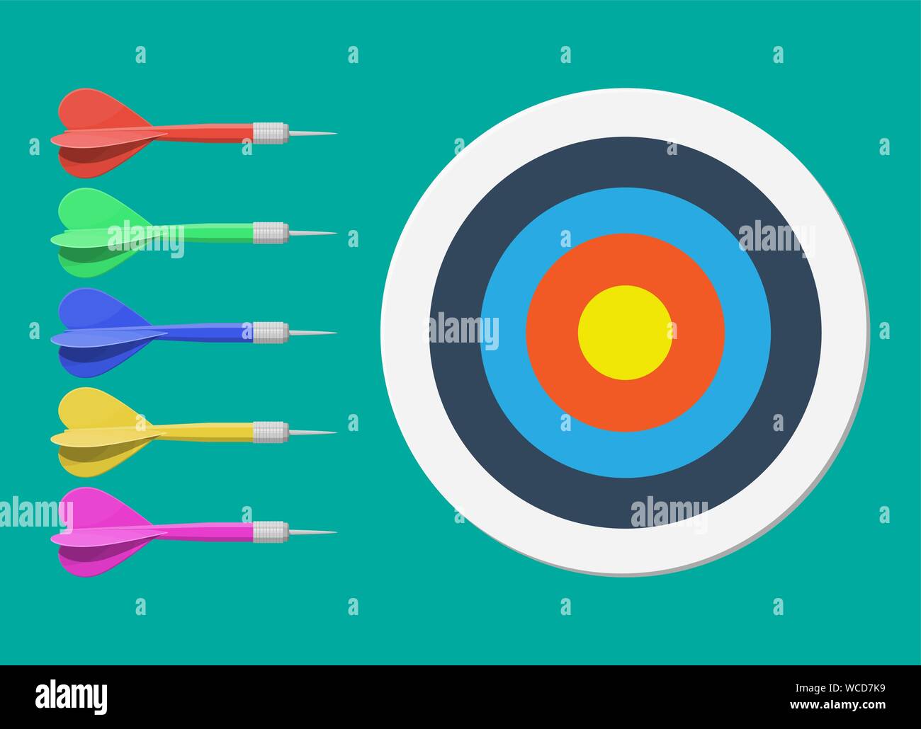 Target e freccia DART. Impostazione obiettivo. Obiettivo Smart. Business obiettivo concetto. Il raggiungimento e il successo. Illustrazione Vettoriale in stile piatto Illustrazione Vettoriale