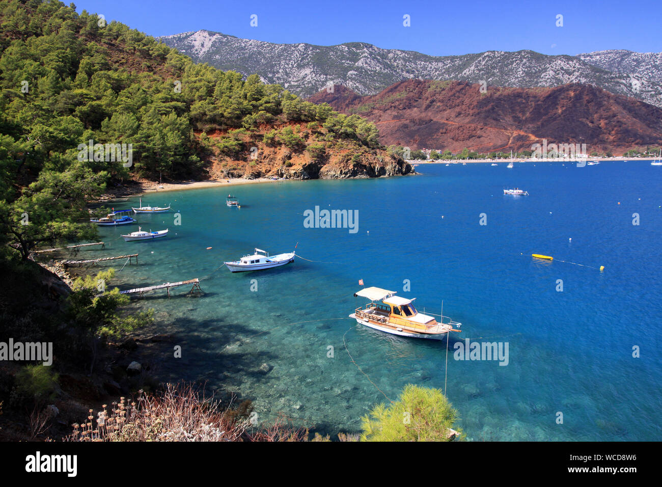 Paradise Bay di adrasan dopo l incendio di foresta Turchia Antalya Foto Stock