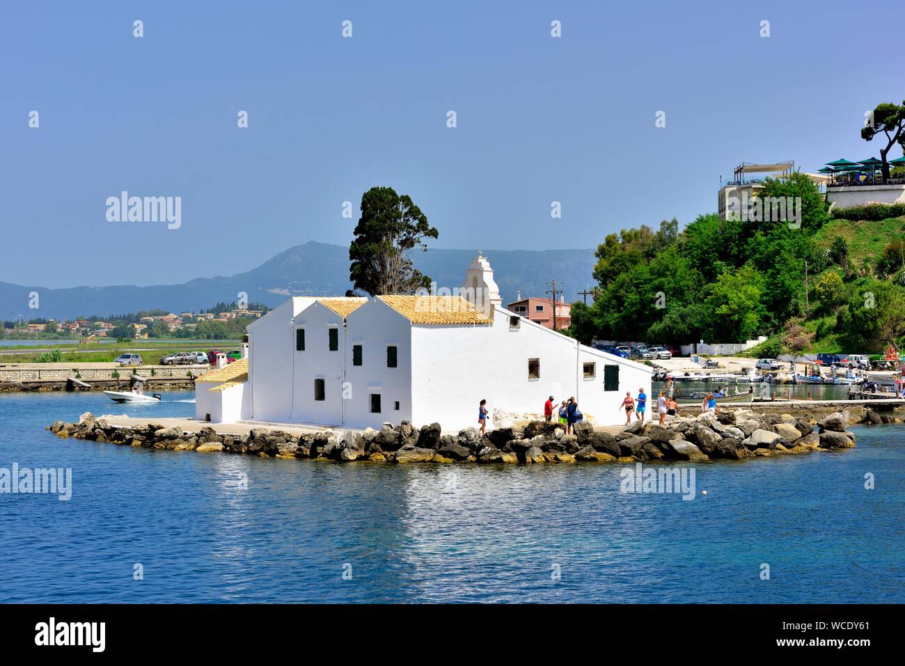 Chiesa di Panagia, Vlacherna, Kanoni, Corfù,Kerkyra,Kerkira,Grecia,Isole Ionie Foto Stock