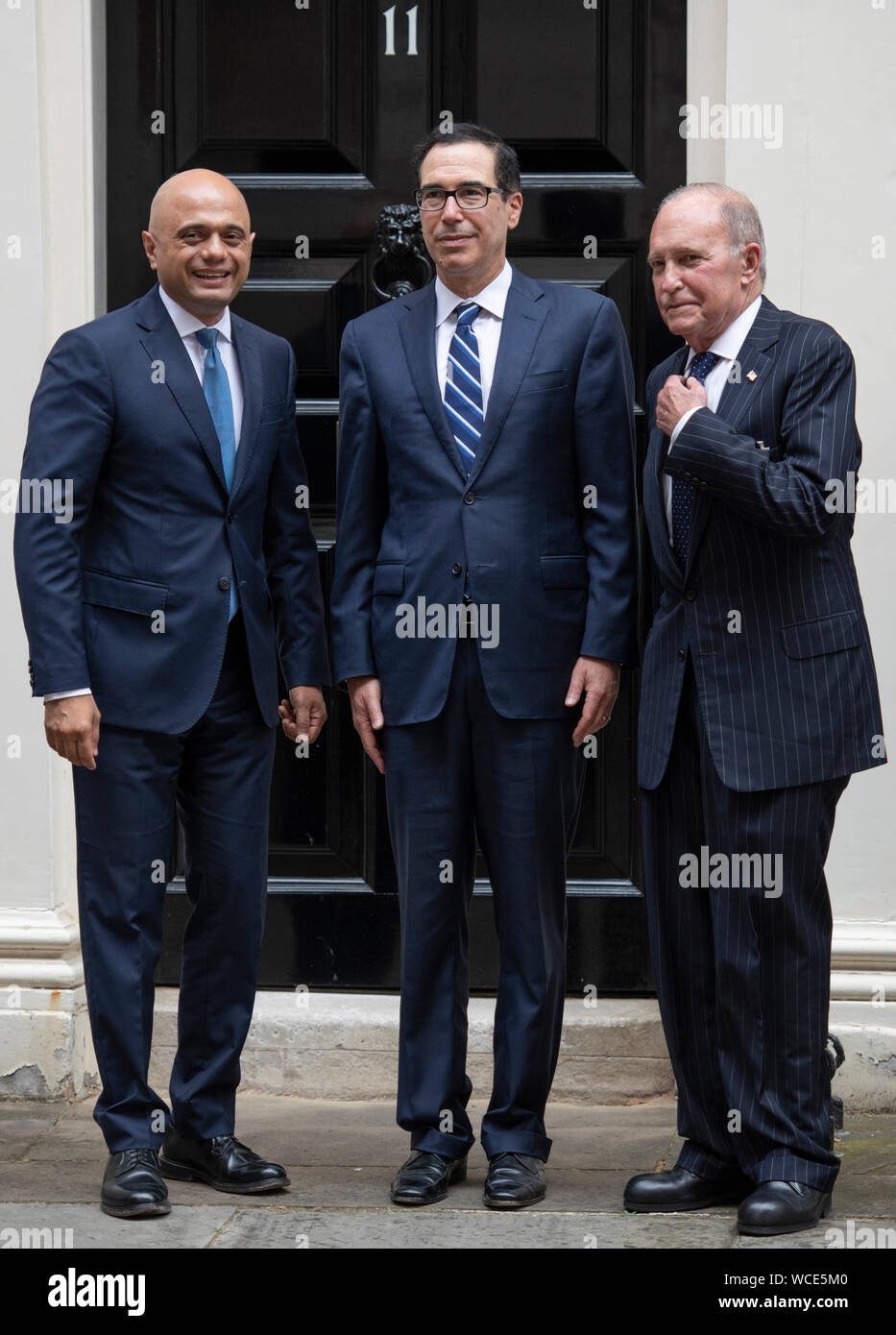 Londra, Regno Unito. Il 27 agosto 2019. Steven Mnuchin, ministro del Tesoro americano arriva a Downing Street per soddisfare Sajid Javid. Credito: Malcolm Park/Alamy Foto Stock