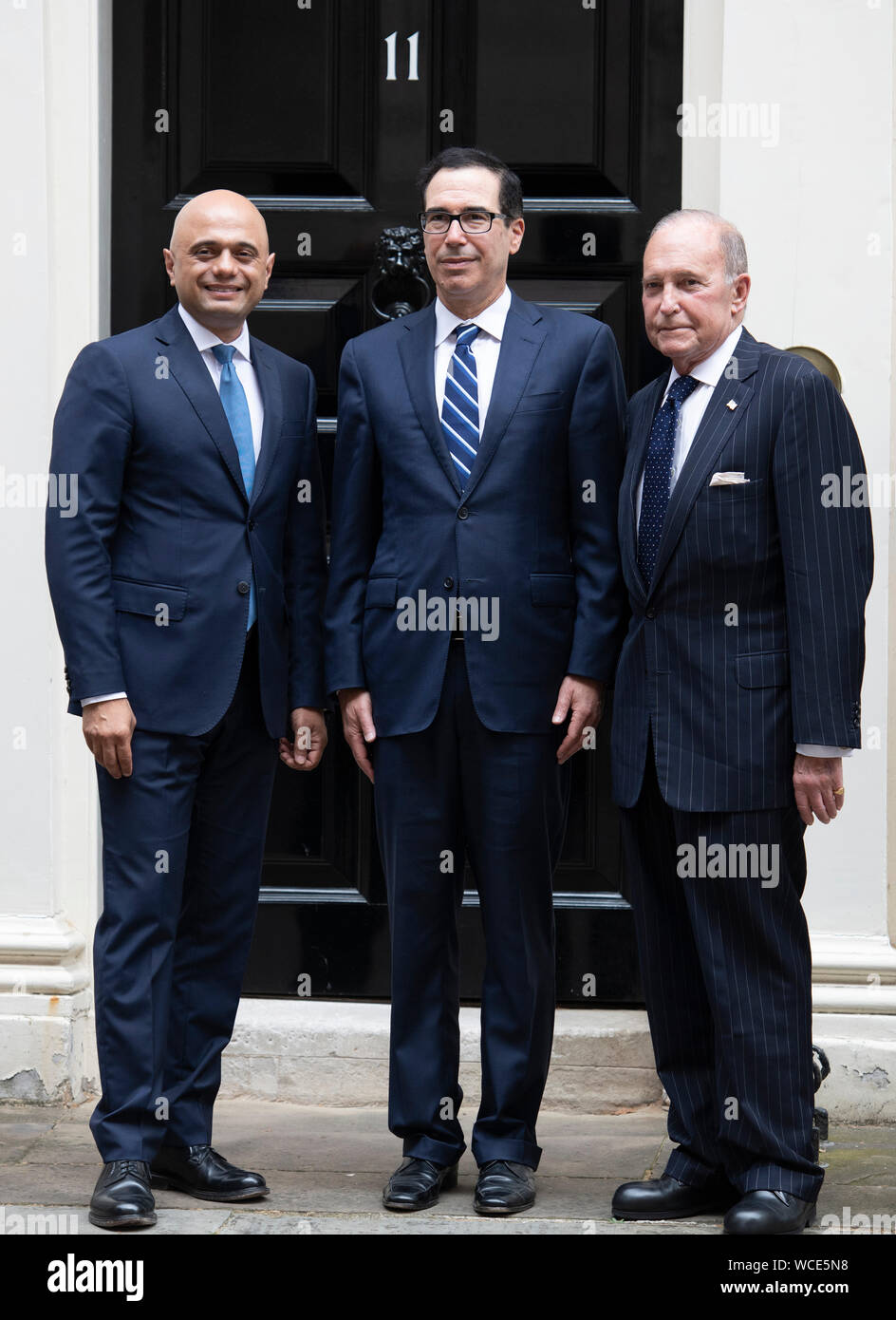 Londra, Regno Unito. Il 27 agosto 2019. Steven Mnuchin, ministro del Tesoro americano arriva a Downing Street per soddisfare Sajid Javid. Credito: Malcolm Park/Alamy Foto Stock