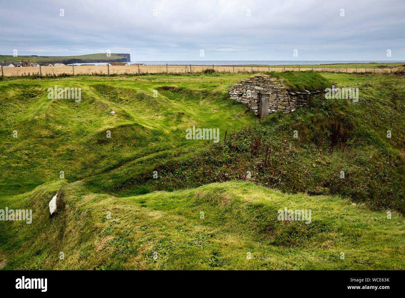Skipi Geo; Birsay; Fishermans Huts; Orkney; Regno Unito Foto Stock