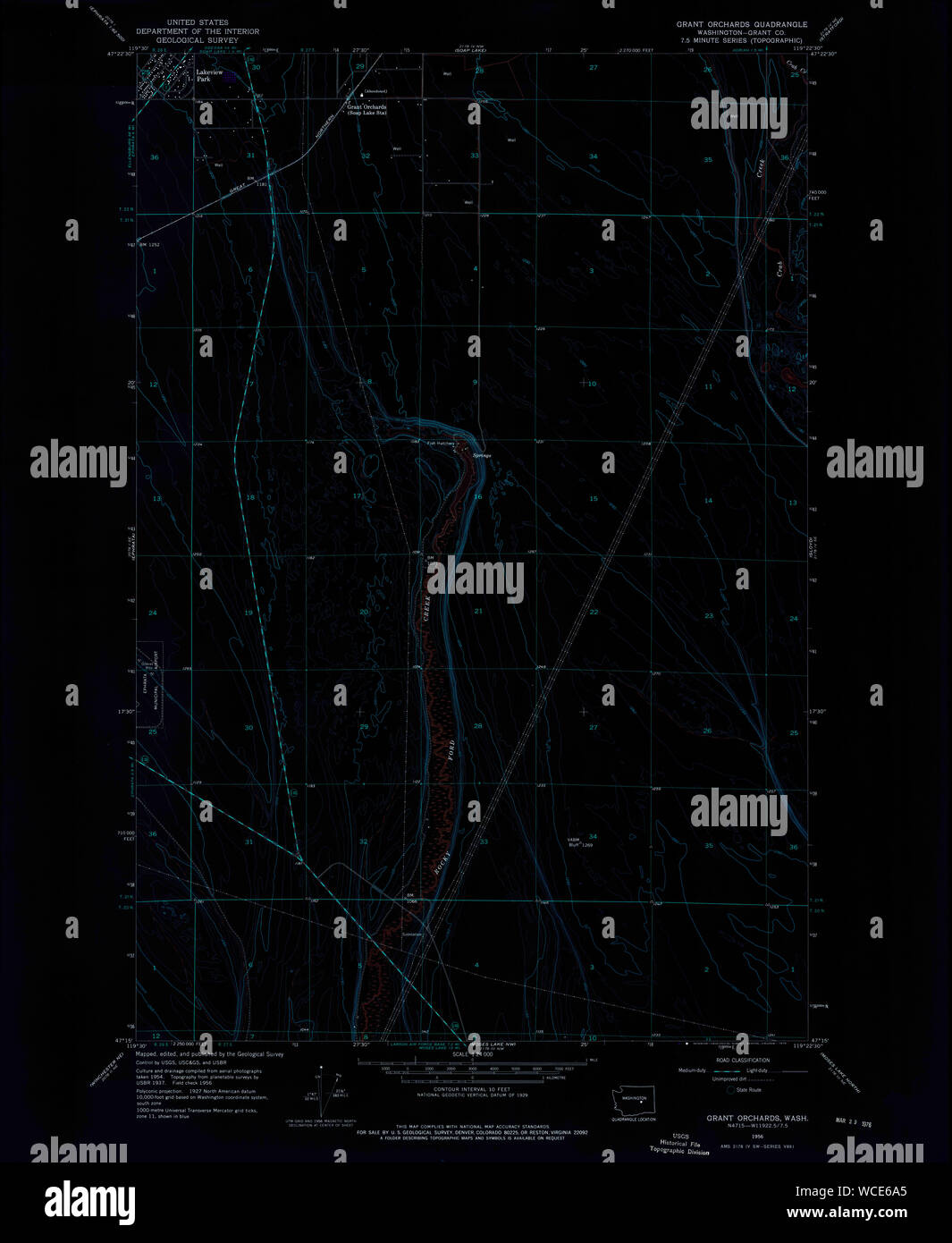 USGS TOPO Map Stato di Washington WA concedere frutteti 241396 1956 24000 Restauro invertito Foto Stock