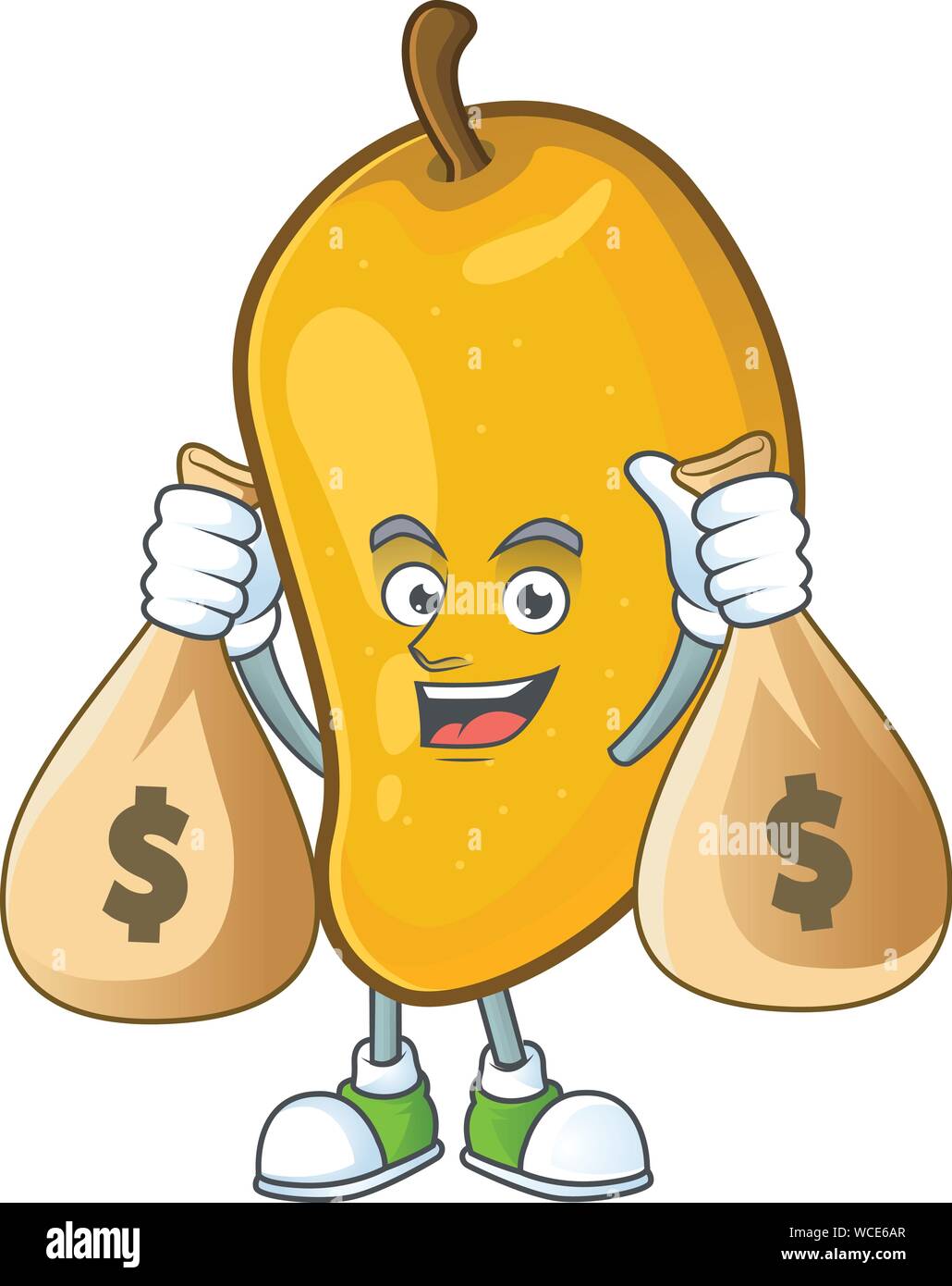 Con denaro borsa di mango fresco cartoon caratteri con mascotte Illustrazione Vettoriale