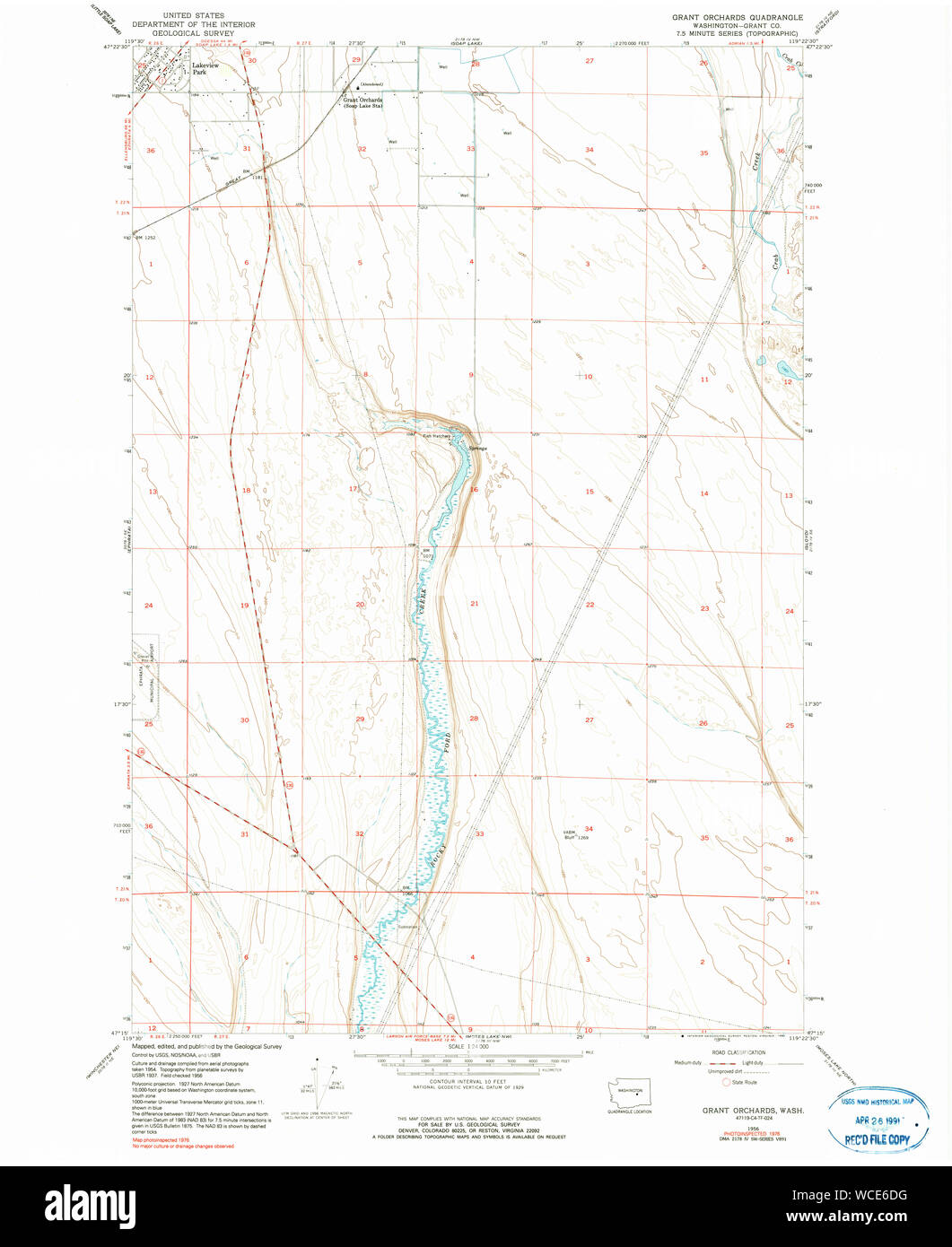 USGS TOPO Map Stato di Washington WA concedere frutteti 241398 1956 24000 Restauro Foto Stock