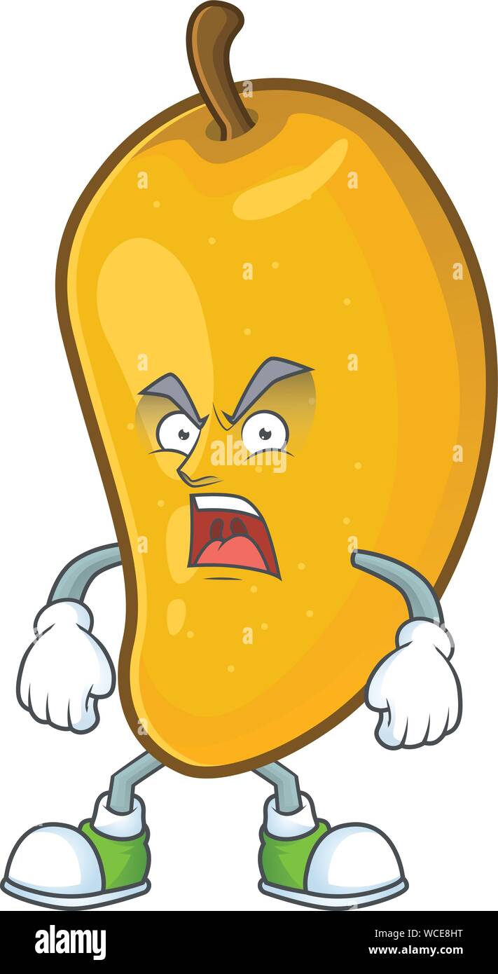 Carattere arrabbiato mango fruit con mascotte cartoon Illustrazione Vettoriale