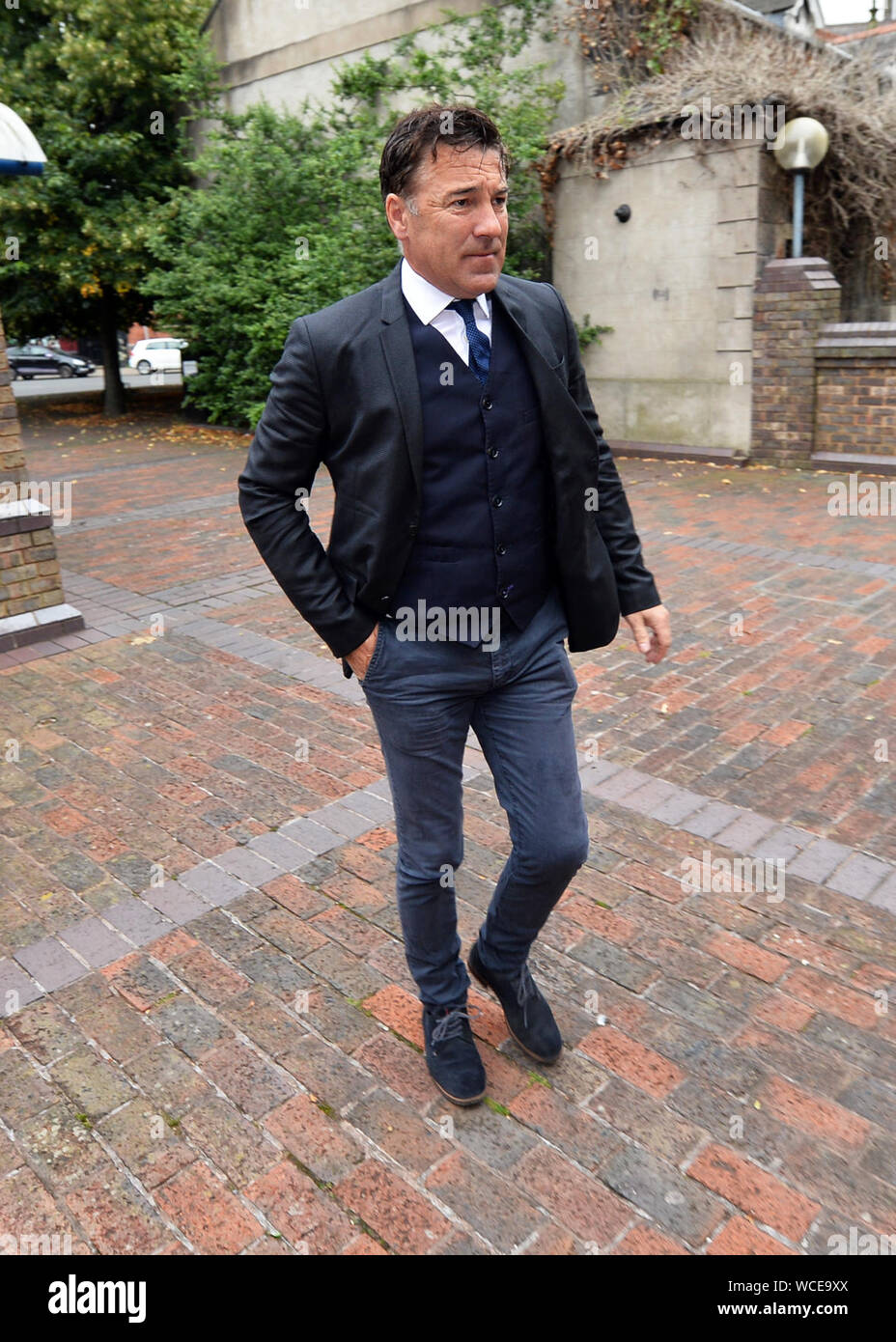 Lega Ex-Premier calciatore Dean Saunders arriva a Chester Corte dei Magistrati dove egli è impostata per essere condannato dopo il presunto mancato rispetto di una banchina test del respiro e non riesce a fornire un campione. Foto Stock