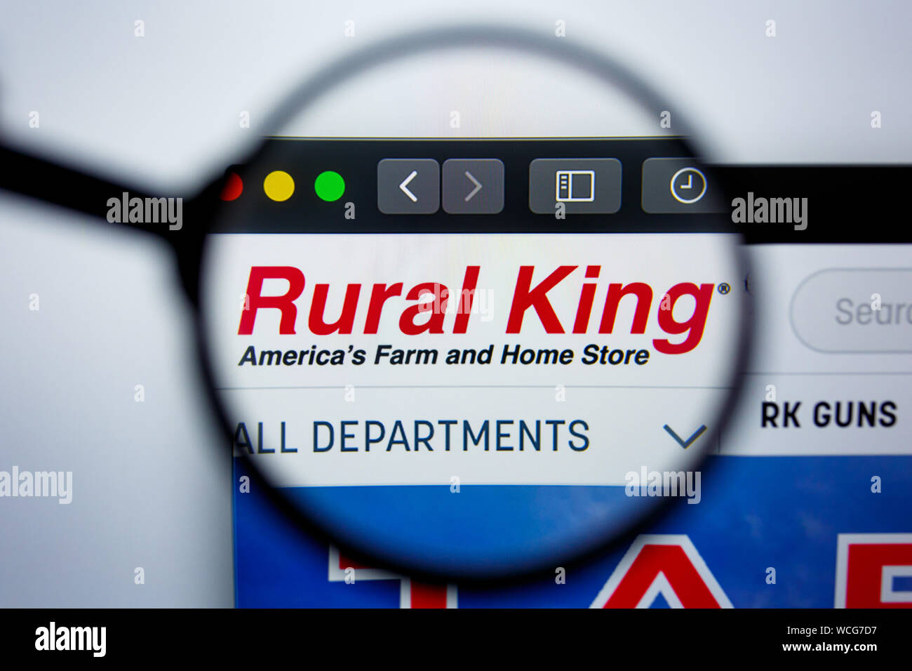 Los Angeles, California, Stati Uniti d'America - 29 Joule 2019: Editoriale illustrativa di RURALKING.COM website homepage. Re rurale logo visibile sullo schermo di visualizzazione. Foto Stock