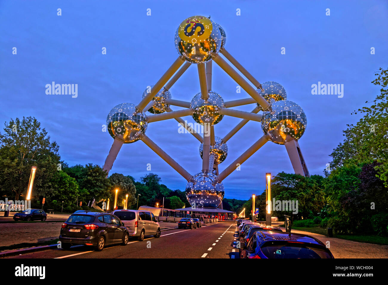 Atomium di Bruxelles, eretto per il 1958 Bruxelles Fiera Mondiale, Belgio. Foto Stock