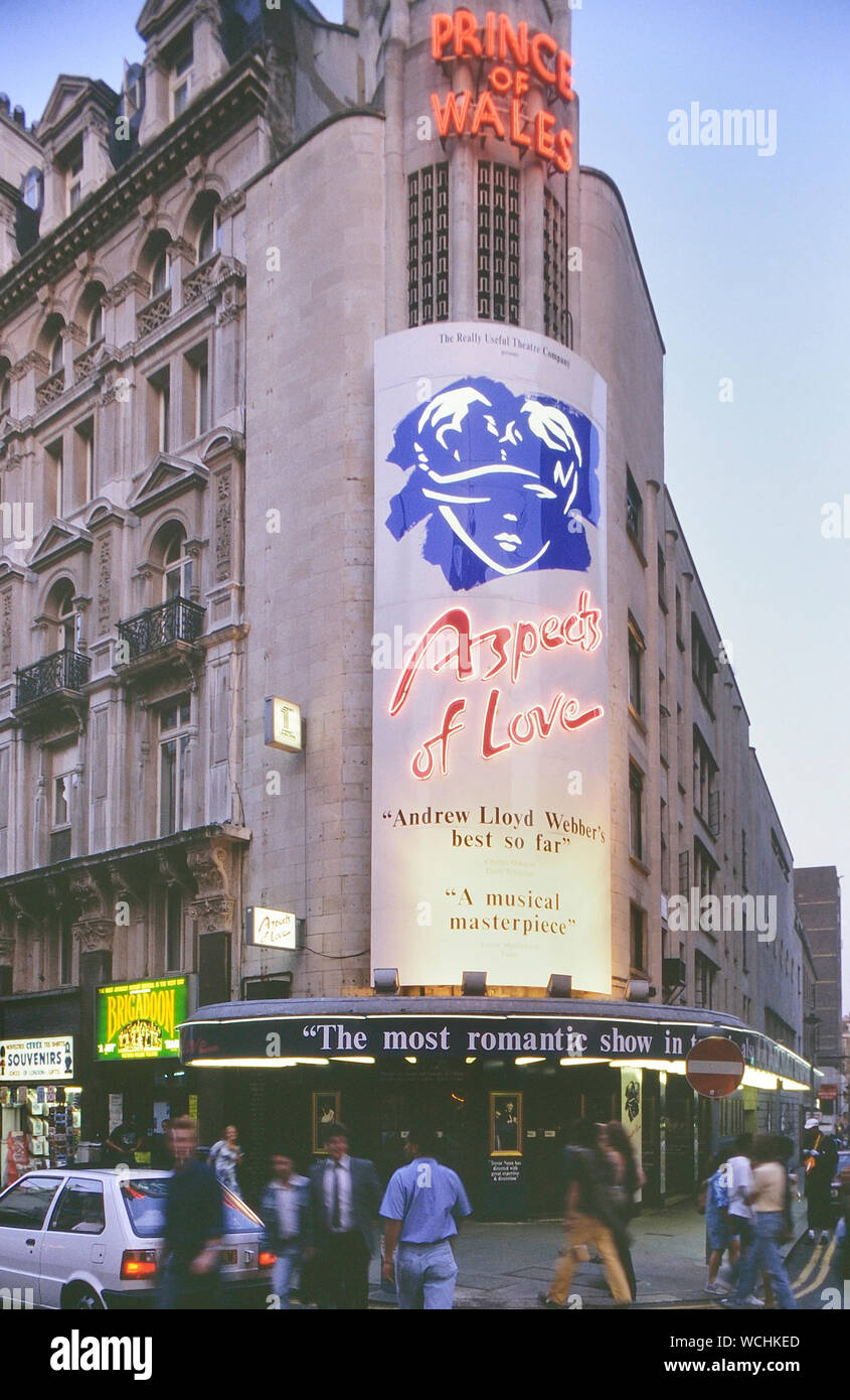 Aspetti dell amore marquee segno, Prince of Wales Theatre, Londra, Inghilterra, Regno Unito. 1989 Foto Stock