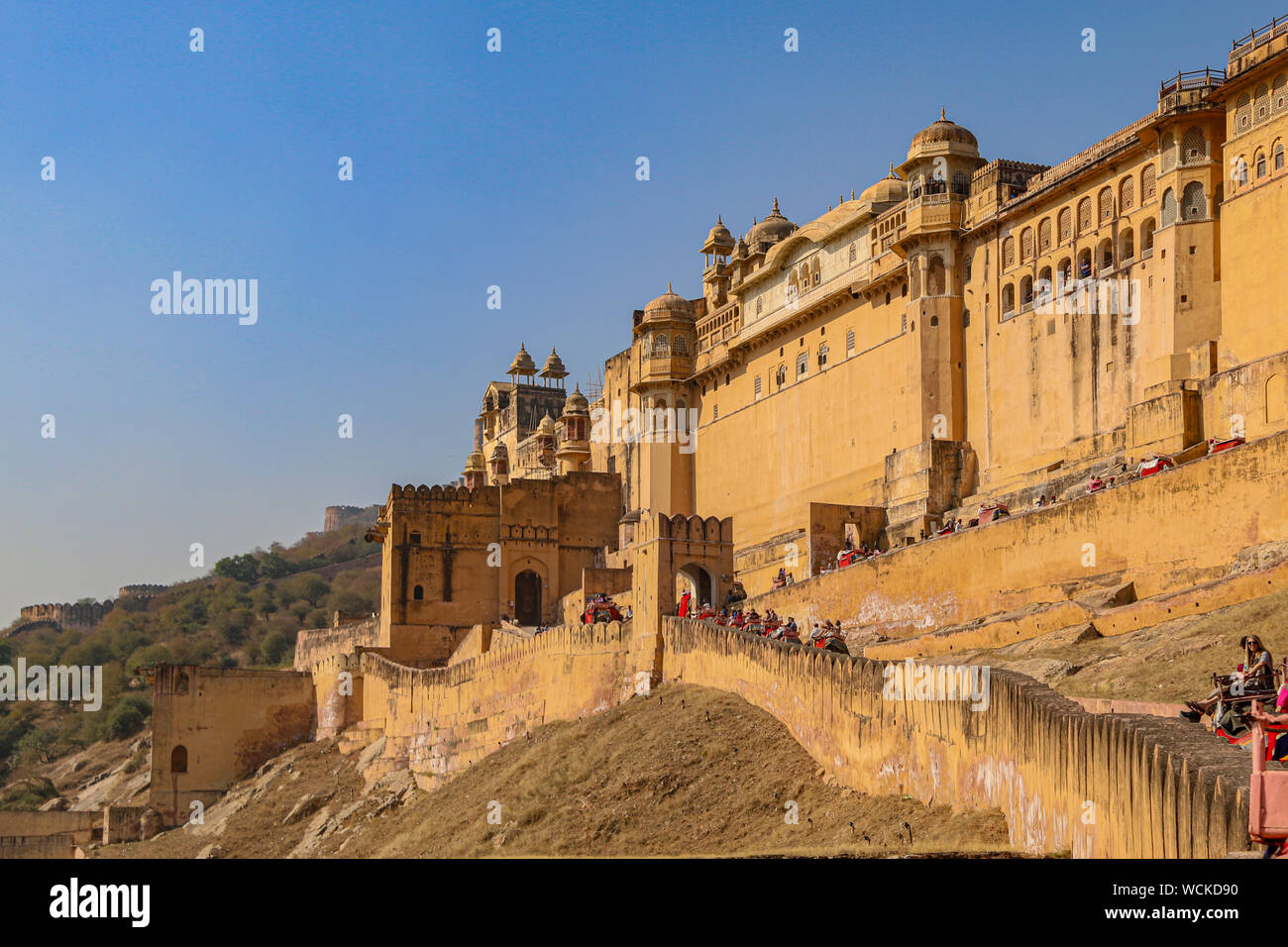 Il bellissimo esterno del Forte Amer (Forte Amber), Amer, Jaipur, Rajasthan, India, Asia centrale Foto Stock